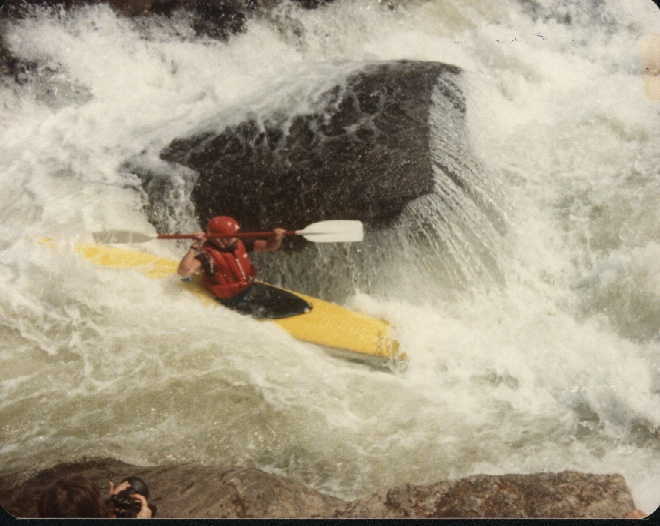 Keith Merkel almost decapitated in Bull Sluice (Photo taken in July, 1984)