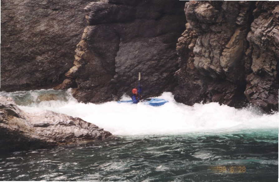 Bob Maxey at the end of Tiger's Jaw Falls rapid (Photo by Keith Merkel - 6/28/99)