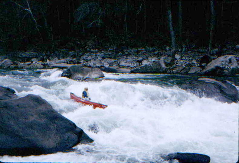 Kim Buttleman in Shoulder Snapper Rapid @3.8'  - looks cold (Photo by Bob Maxey - 4/22/95)